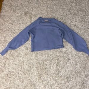 Pink rose cropped blue sweater